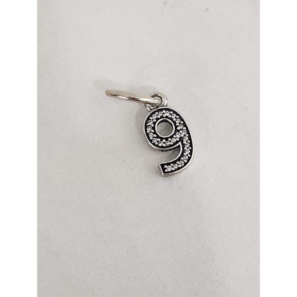 Authentic PANDORA Sterling Silver Number Nine 9 Dangle Charm 791347CZ